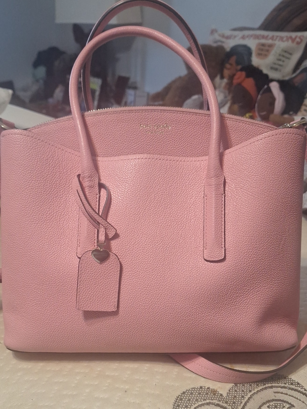 kate spade Pink Pebbled Leather Satchel with Heart Tag Accent